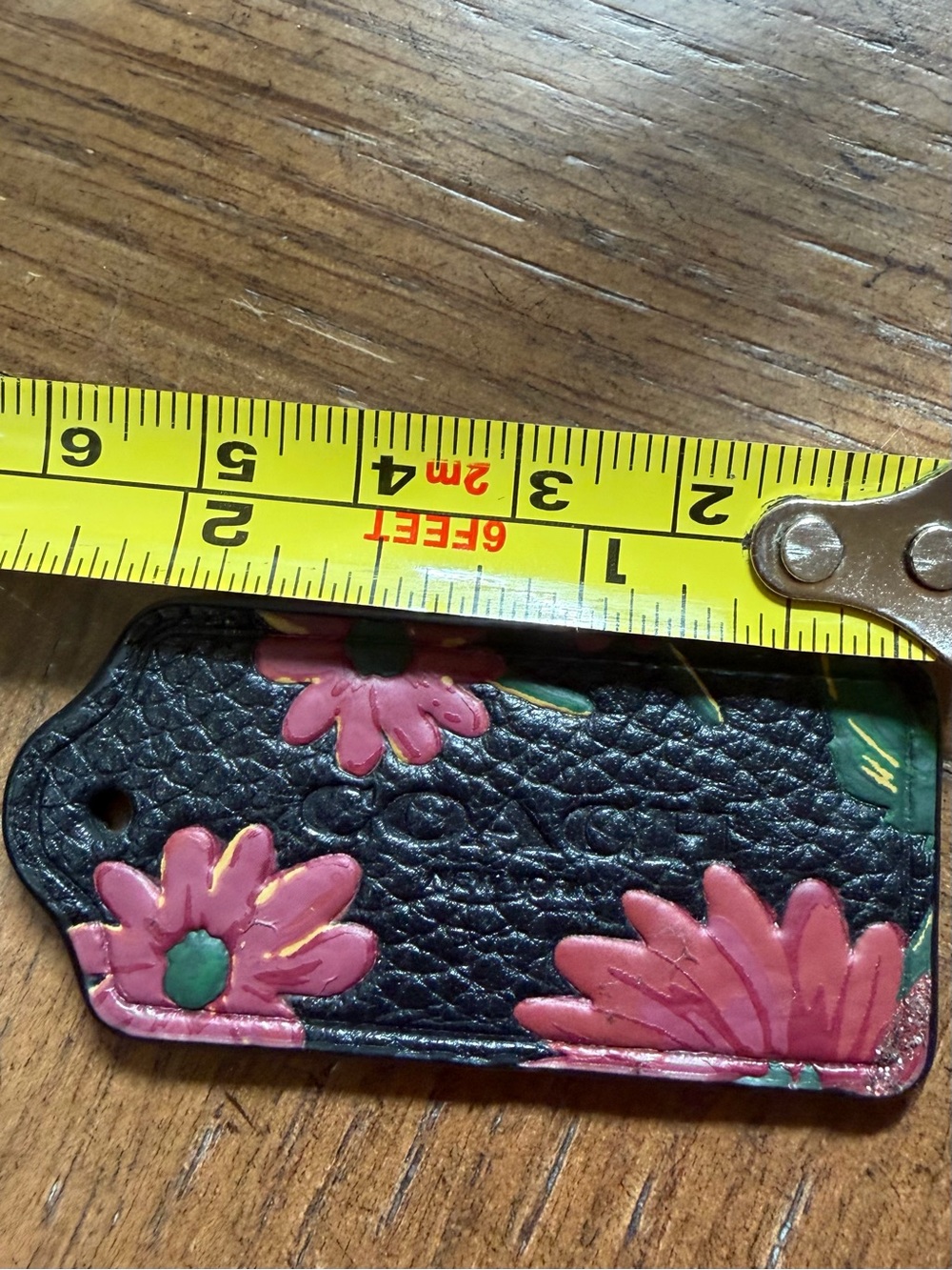 Coach Black Leather Floral Bag Tag with Pink Flowers - Picture 3 of 3